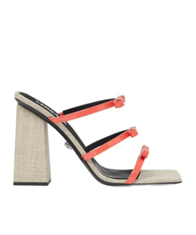 Versace Gianni Ribbon 95mm Sandals In Nude