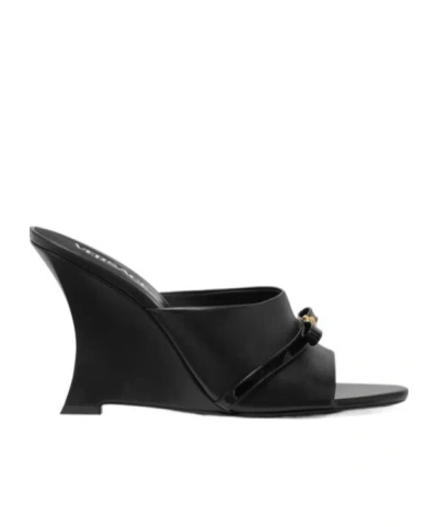 Versace Gianni Ribbon 95 Wedge Mules In Black