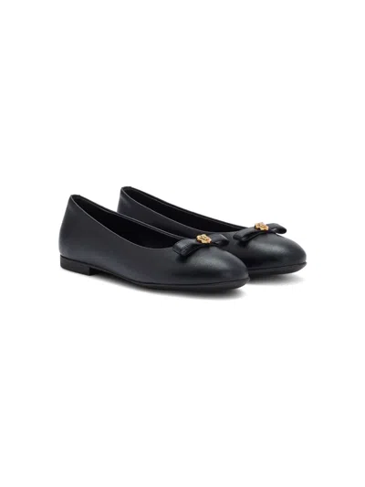 Versace Kids' Gianni Ribbon Ballet Flats In Black
