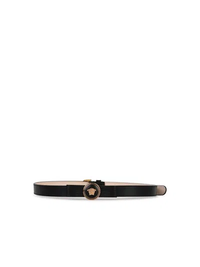 Versace 'gianni Ribbon' Black Leather Belt Woman