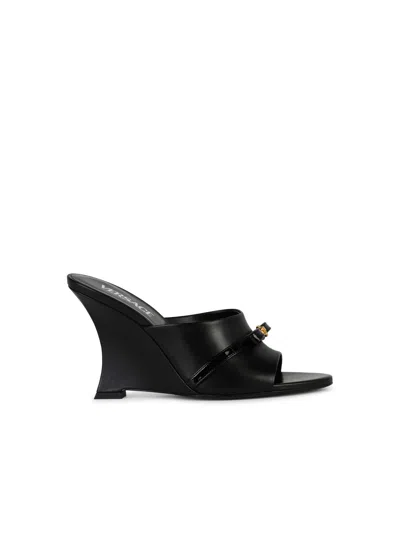 Versace Gianni Ribbon 95 Wedge Mules In Black
