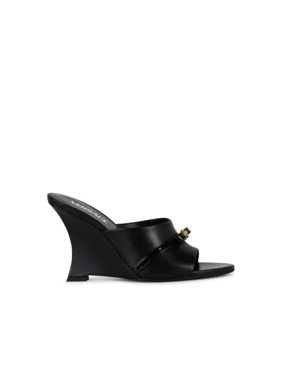 Versace Gianni Ribbon 95 Wedge Mules In Black