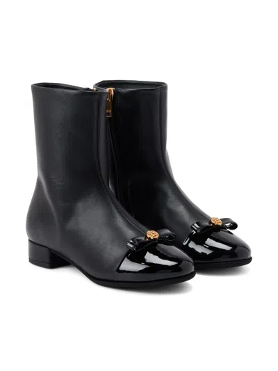 Versace Kids' Gianni Ribbon Boots In Black