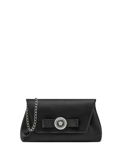 Versace Gianni Ribbon Clutch With Decoration In Black