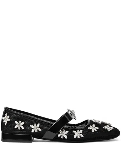 VERSACE GIANNI RIBBON CRYSTAL-EMBELLISHMENT BALLERINA SHOES