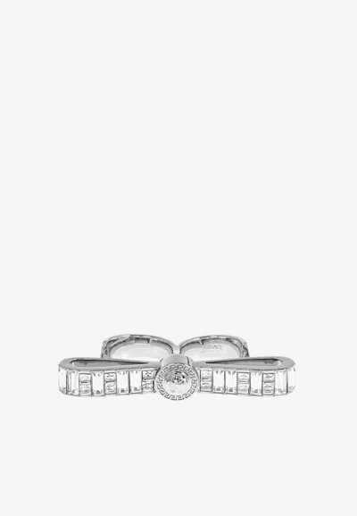 Versace Gianni Ribbon Cuff Ring In Palladium-crystal