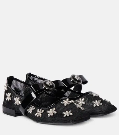 Versace Gianni Ribbon Crystal-embellishment Ballerina Shoes In Multi