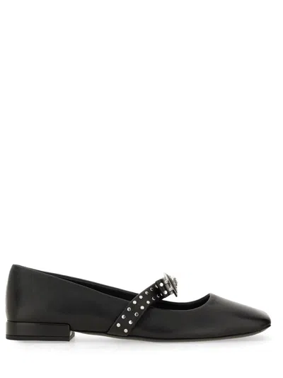 Versace Gianni Ribbon Embellished Patent-leather Mary Jane Ballet Flats In Purple