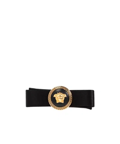 Versace Medusa-plaque Decorative-stitch Hairpin In Black