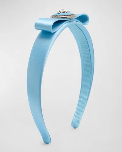 Versace Medusa-plaque Satin Headband In Blue