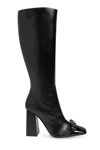 Versace Gianni Ribbon Heeled Boots In Black