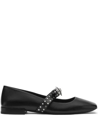 VERSACE GIANNI RIBBON LEATHER BALLERINA FLATS WITH STUDDED BOW