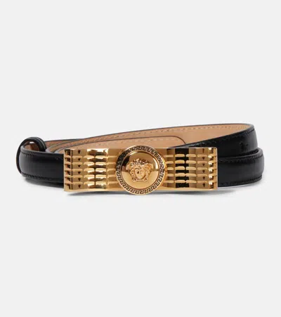 Versace Gianni Ribbon Leather Belt In Black