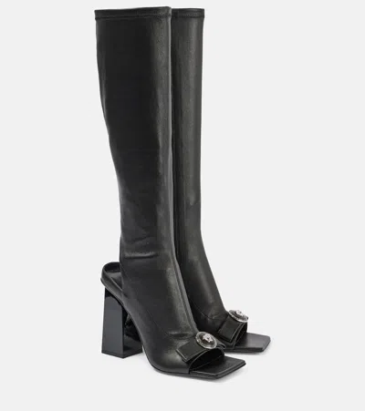 Versace Gianni Ribbon Leather Knee-high Boots In Black Palladium