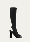 VERSACE GIANNI RIBBON LEATHER OPEN-TOE BOOTS