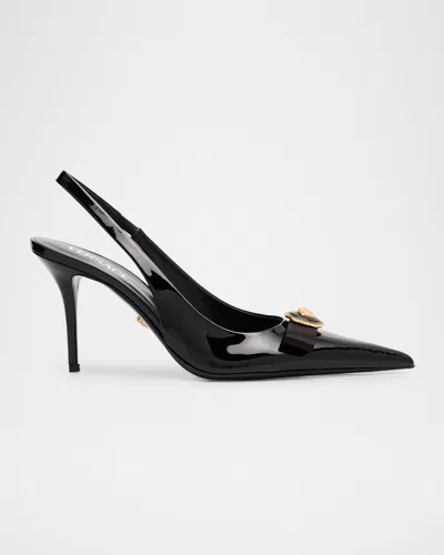 Versace Gianni Ribbon Medusa Patent Slingback Pumps In Black