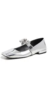 Versace Medusa Bow Open Toe Metallic Mary Jane Flat In 1e01p-silver/palladium
