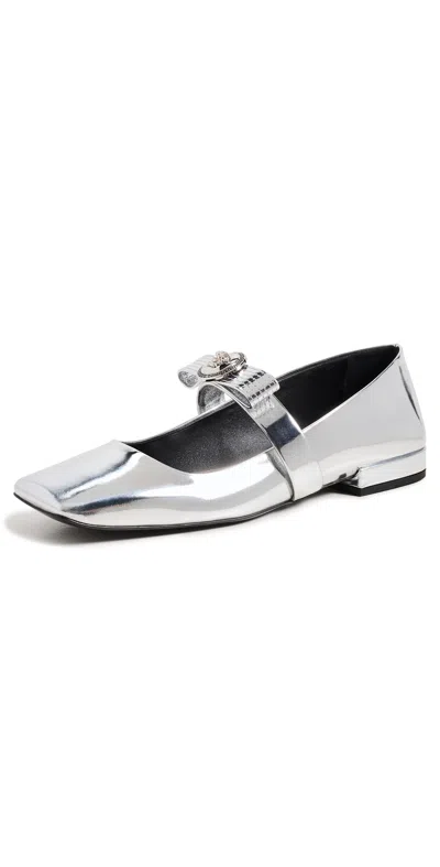 VERSACE GIANNI RIBBON METALLIC BALLERIANA FLATS 1E01P-SILVER/PALLADIUM