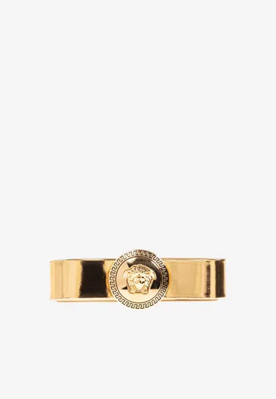 Versace Gianni Ribbon Metallic Hair Clip In Gold
