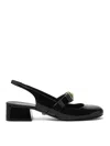 Versace Black Ballerina Shoes With Heel And Medusa Detail On The Front In Shiny Leather Woman In Black