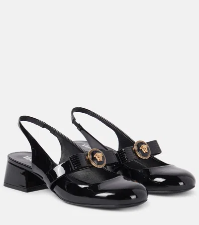 VERSACE GIANNI RIBBON PATENT LEATHER SLINGBACK PUMPS