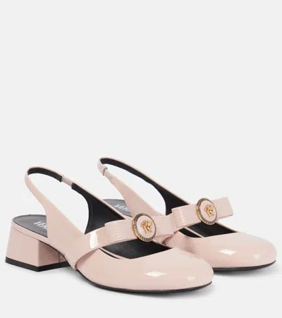 Versace Womens Pale Pink Bow-embellished Mary-jane Leather Pumps In Blush