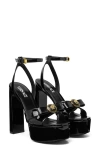 Versace Medusa Velvet Platform Sandals In Black- Gold