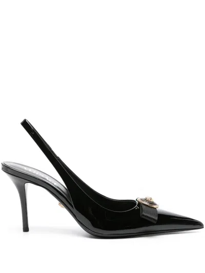 Versace Gianni Ribbon Pumps With 85mm Back Strap In Black
