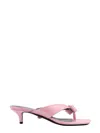 Versace Woman Pink Satin Gianni Ribbon Thong Mules In Pink