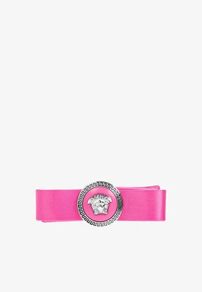 Versace Gianni Ribbon Satin Hair Clip In Pink