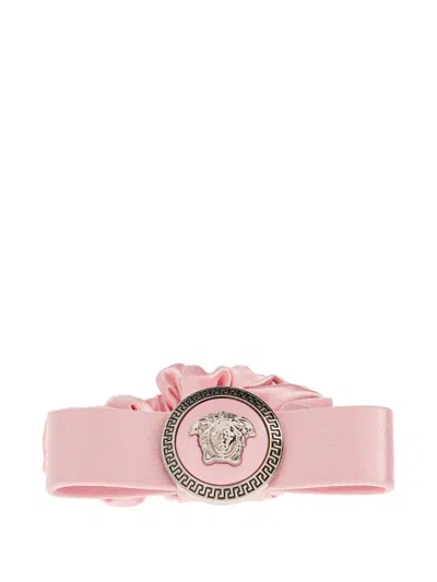 Versace Gianni Ribbon Satin Hair Scrunchie In Pink