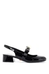 Versace Black Ballerina Shoes With Heel And Medusa Detail On The Front In Shiny Leather Woman
