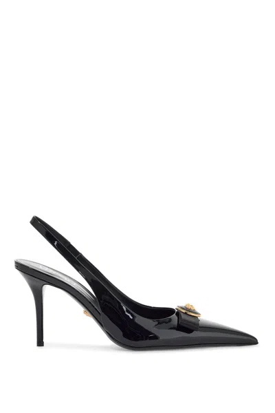 Versace Black Gianni Ribbon Slingback 110mm Heels In 1b00v-black-gold