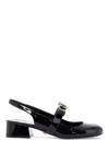 Versace Black Ballerina Shoes With Heel And Medusa Detail On The Front In Shiny Leather Woman In Black