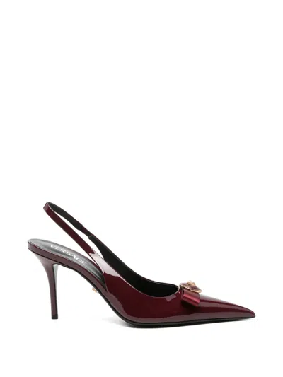 Pre-owned Versace Gianni Ribbon Slingback Pumps In Red