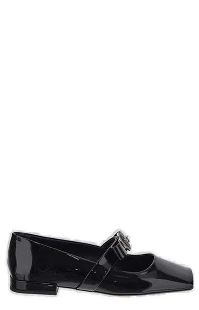 Versace Gianni Ribbon Square-toe Ballerina Shoes In Black