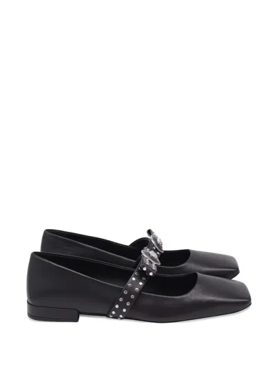 Pre-owned Versace Gianni Ribbon Studded Ballet Flats In Black