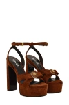 Versace Gianni Ribbon Suede Platform Sandal In Brown