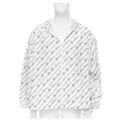 Pre-owned Versace Gianni Signature White Black Nylon Hooded Windbreaker Jacket It46 S