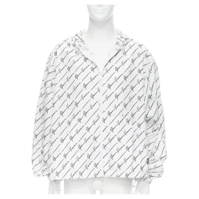 Pre-owned Versace Gianni Signature White Black Nylon Hooded Windbreaker Jacket It46 S