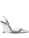Versace Gianni Ribbon Wedge-pumps 95mm In Silver
