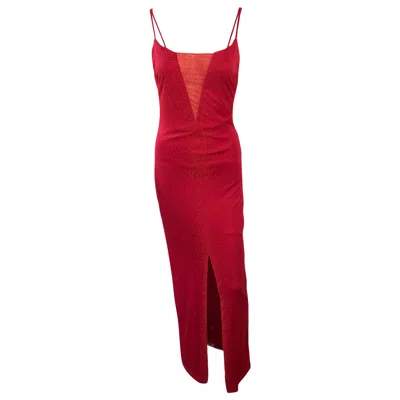 Pre-owned Versace Gianni  1990's Vintage Embellished Sheer Panel Red Evening Dress Gown