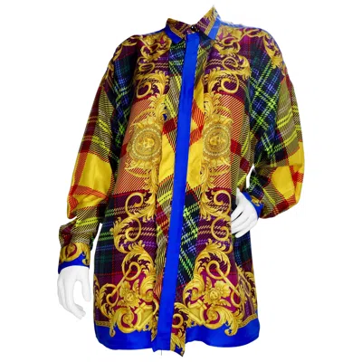 Pre-owned Versace Gianni  1990s Multi-colored Plaid Silk Shirt In Black