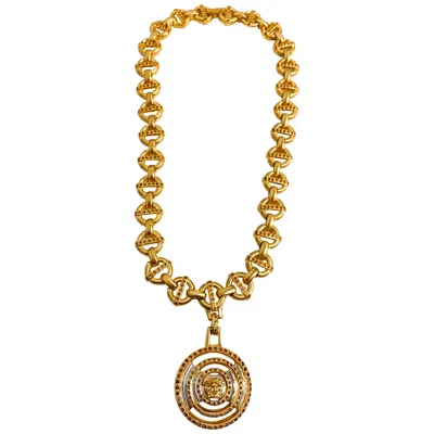 Pre-owned Versace Gianni  1990s Necklace With Circular Medusa Head Pendent In Brown