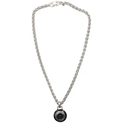 Pre-owned Versace Gianni  1990s Silver And Black Enamel Pendant Necklace