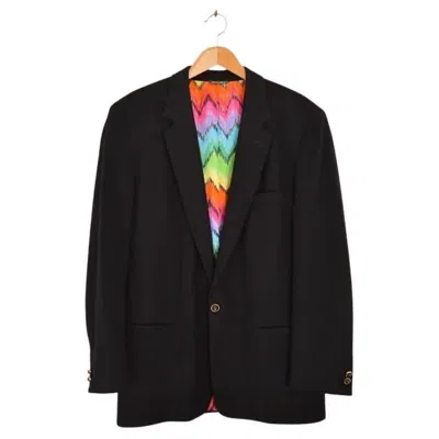 Pre-owned Versace Gianni  1990s Versus Vintage Wool Cashmere Blazer With Rainbow Lining In Black