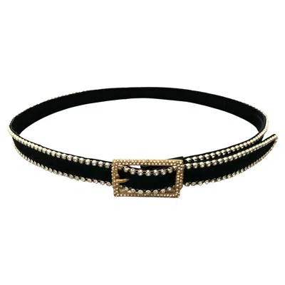 Pre-owned Versace Gianni  1990s Vintage Black Leather Rhinestone Women's Belt