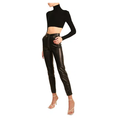 Pre-owned Versace Gianni  1992 Black High Waisted Leather Gold Stitched Medusa Pants It38
