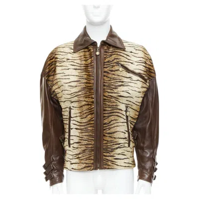 Pre-owned Versace Gianni  1992 Vintage S&m Bondage Buckle Leather Bomber Jacket It48 M In Brown