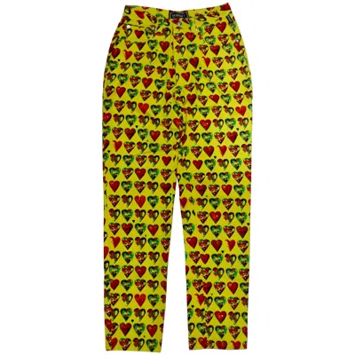 Pre-owned Versace Gianni  1997 Yellow Heart Print Jeans